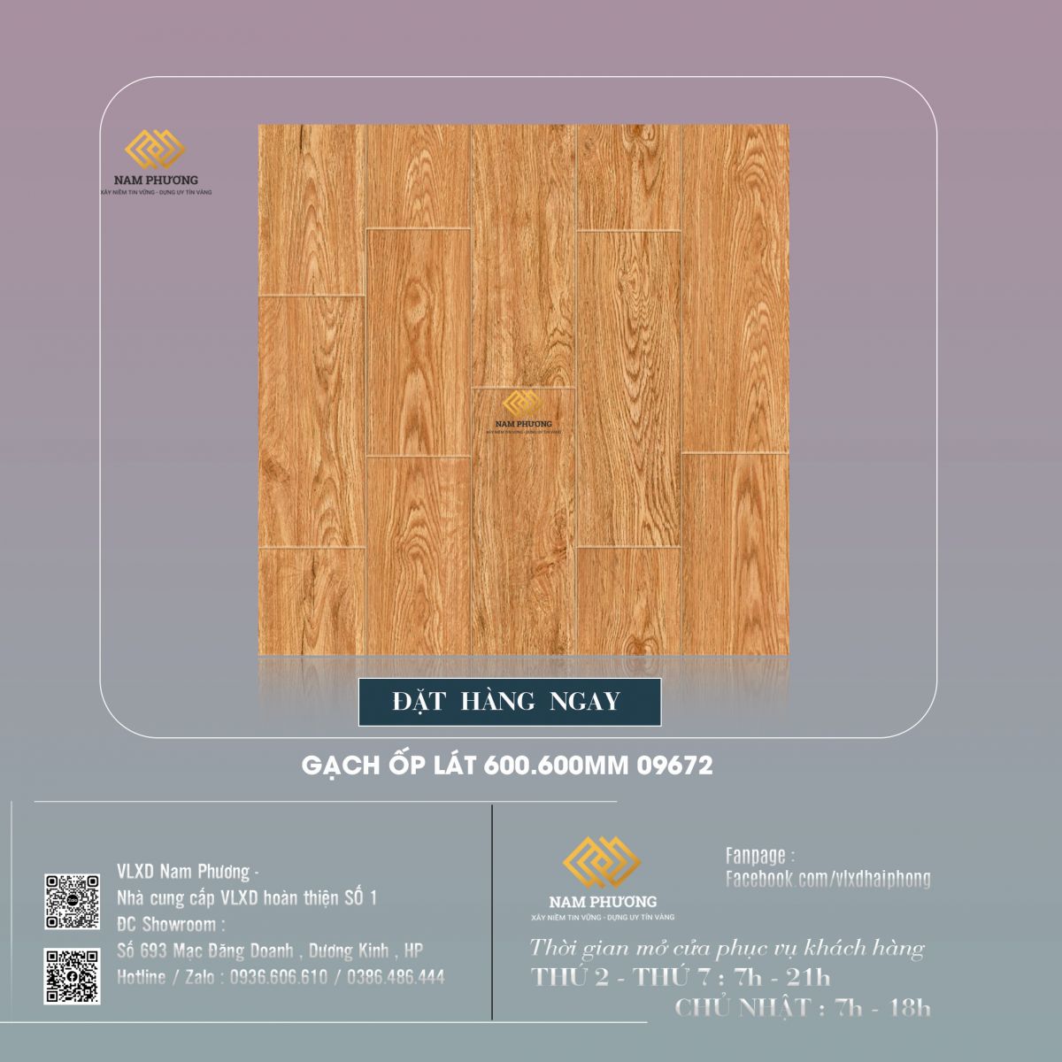 Gạch ốp lát vân gỗ kích thước 600 x 600 mm Code NP09672 