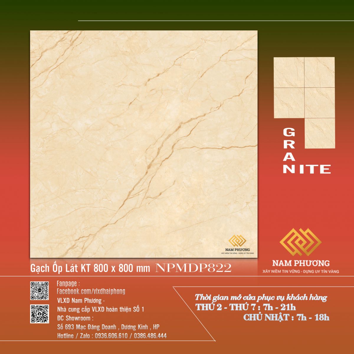 Gạch Ốp Lát Granite Cao Cấp kích thước 800 x 800 mm CODE NPMDP 822 