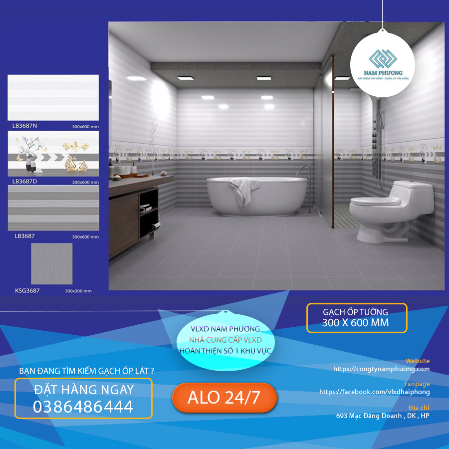 BỘ GẠCH ỐP TƯỜNG PHÒNG TẮM LB3687N - LB3687D - LB3687 - KSG3687