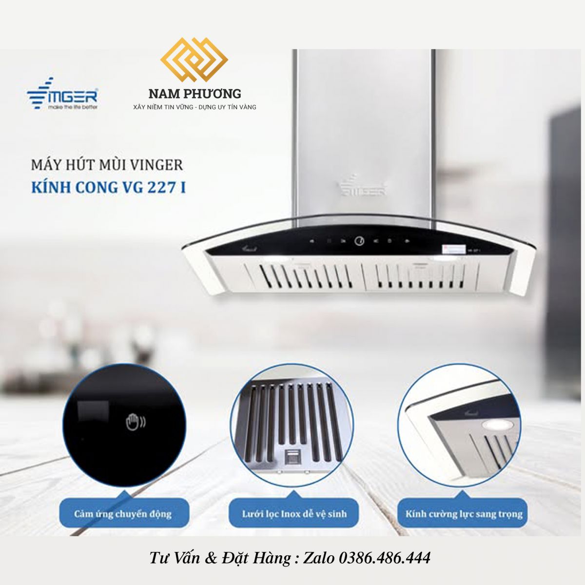 MÁY HÚT MÙI TREO TƯỜNG KÍNH CONG VG 227 I