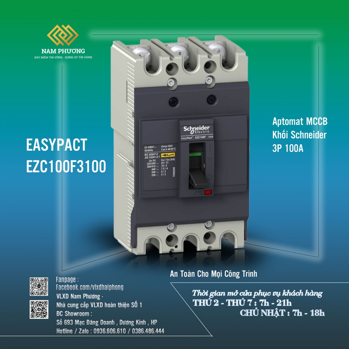 MCCB EASYPACT EZC100 3P 10KA 100A Mã SP: EZC100F3100
