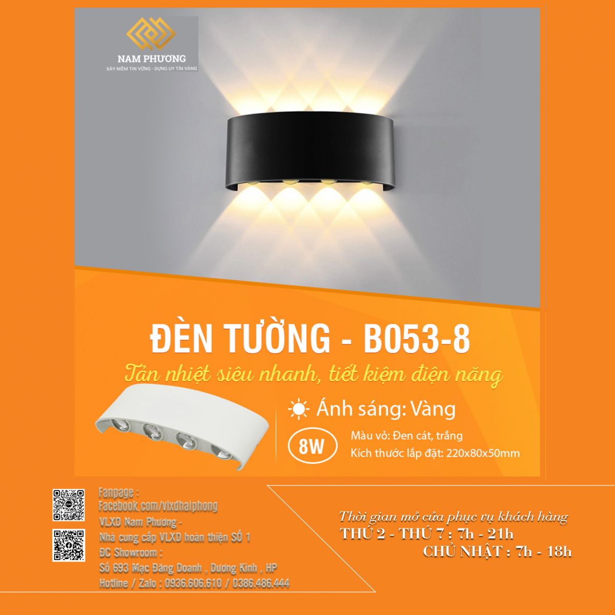 ĐÈN TRANG TRÍ B053-8 8W - VỎ TRẮNG/ĐEN