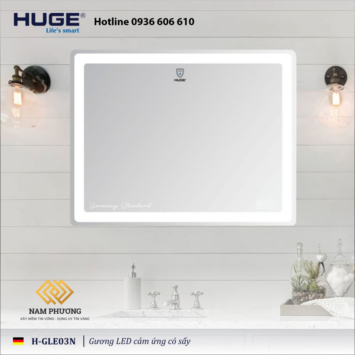 GƯƠNG LED CẢM ỨNG CÓ SẤY H-GLE03N