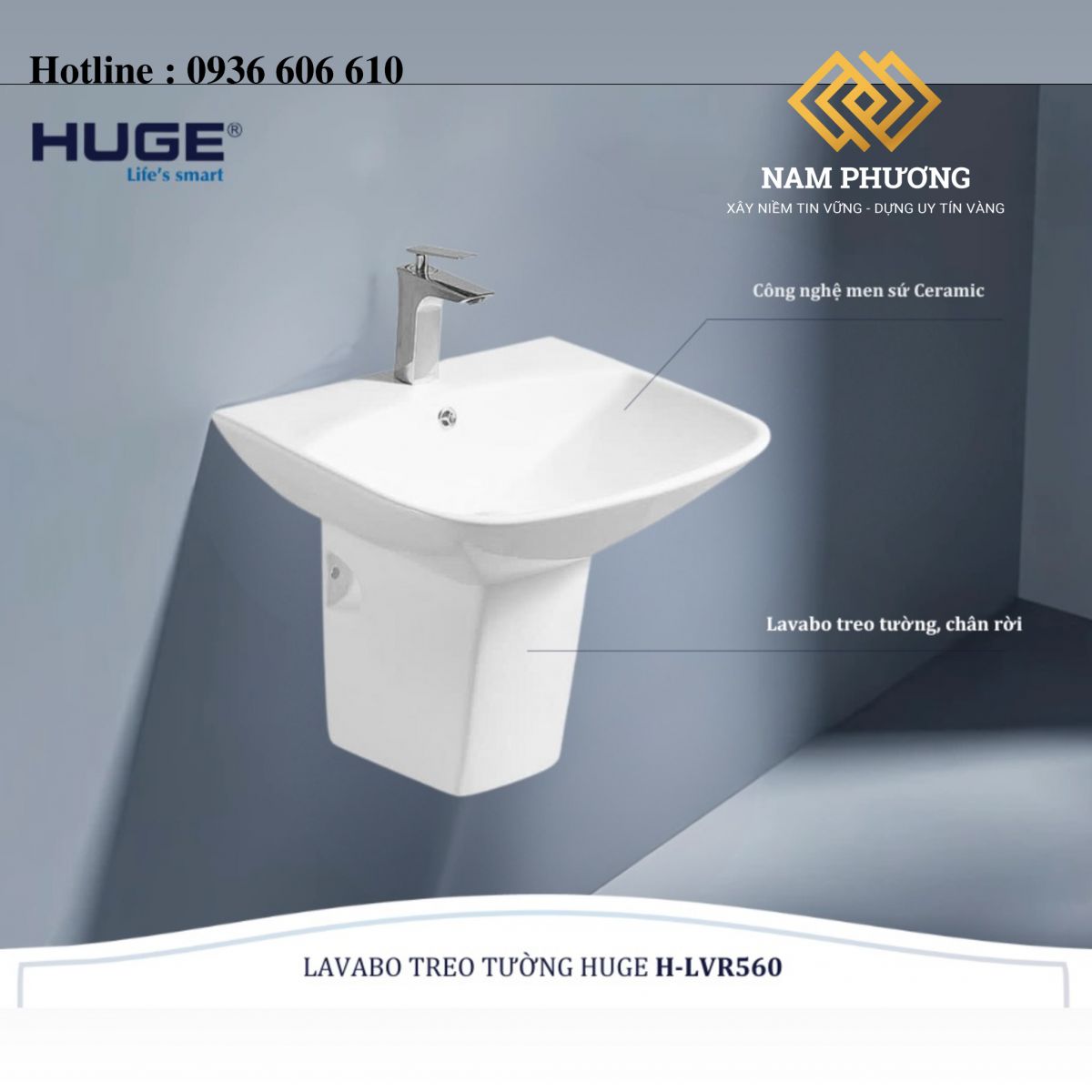 LAVABO TREO TƯỜNG HUGE H-LVR560