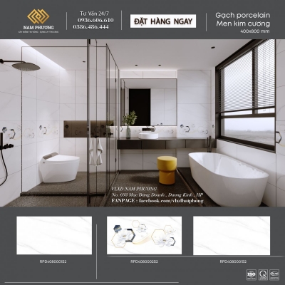 Mẫu gạch ốp tường kích thước 400 x 800 mm men kim cương Code RPD4080001S1-S2