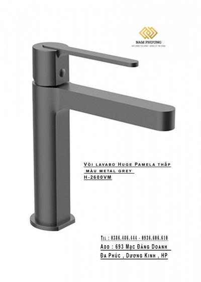 Vòi lavabo Huge Pamela thấp màu metal grey H-2600VM