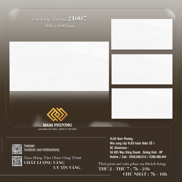 Bộ gạch ốp tường kích thước 300*600 mm Code 21007 - 21008 - 21009