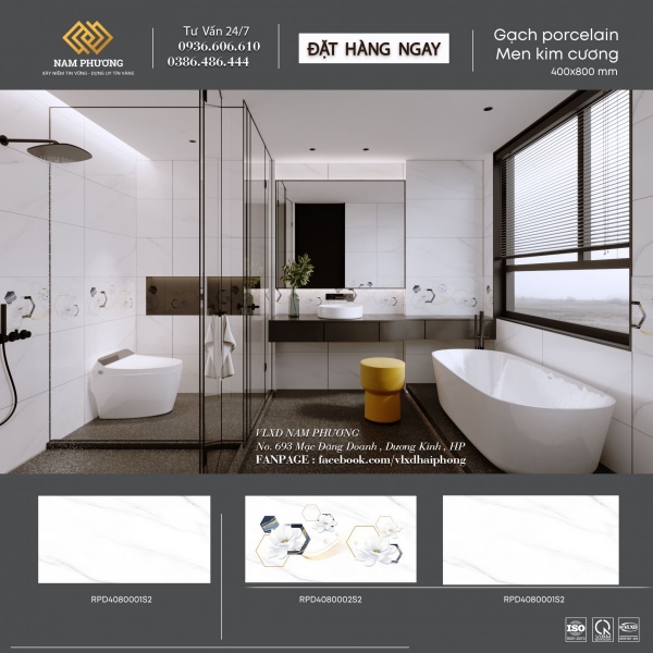 Mẫu gạch ốp tường kích thước 400 x 800 mm men kim cương Code RPD4080001S1-S2
