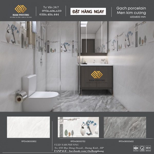 Mẫu gạch ốp tường kích thước 400 x 800 mm men kim cương Code RPD4080006S2 - 007 -008 