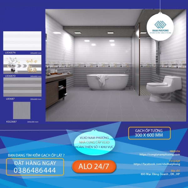 BỘ GẠCH ỐP TƯỜNG PHÒNG TẮM LB3687N - LB3687D - LB3687 - KSG3687